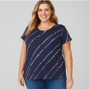 Vince Camuto Navy and White Diagonal Stripe Tee